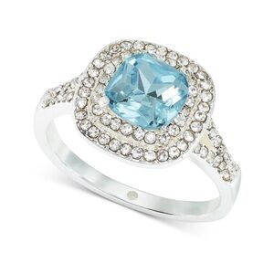 NWT Charter Club Silver-Tone Pave & Color Crystal Double Square Halo Ring Silver